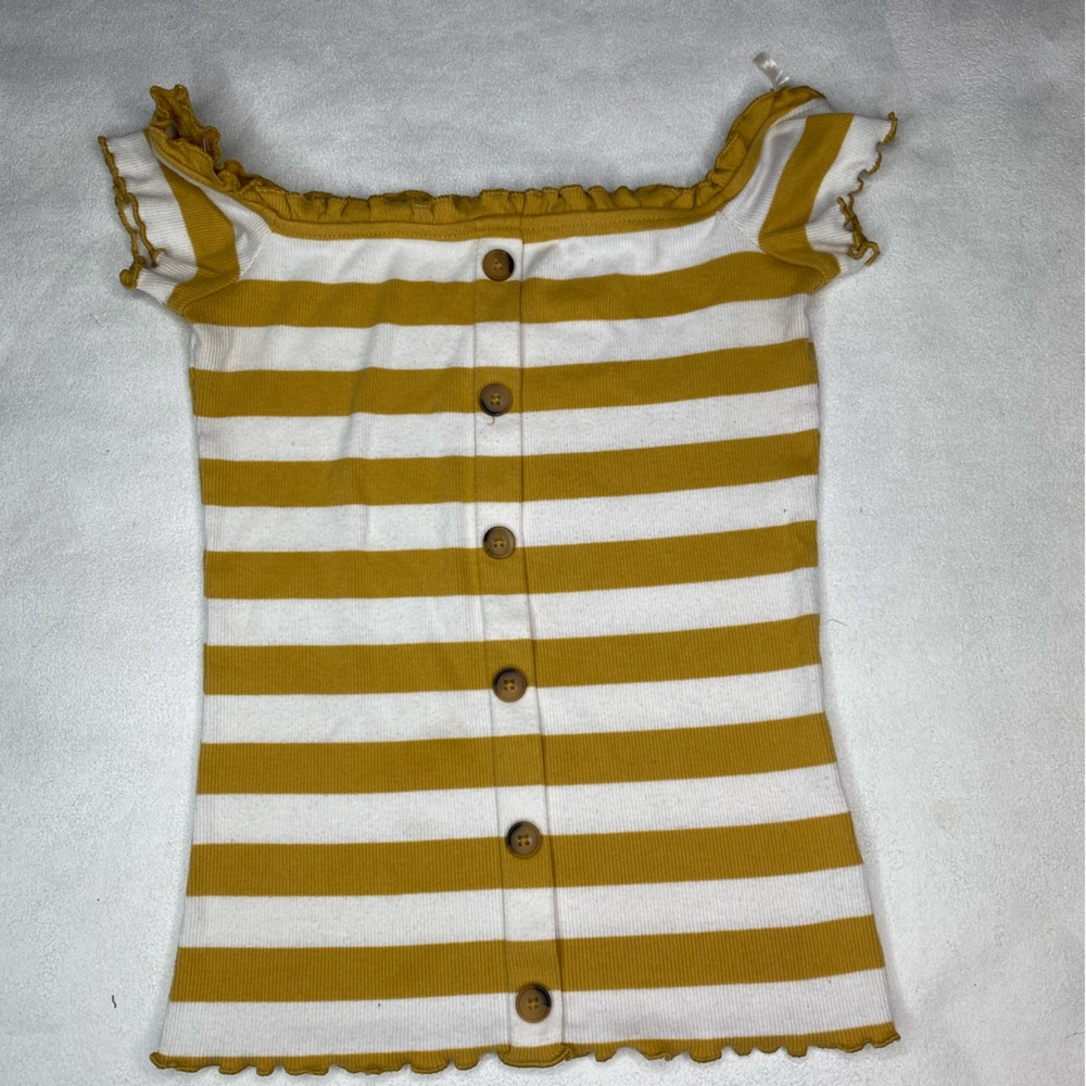 Aeropostale Stripe Buttoned Off-The-Shoulder Top Yellow